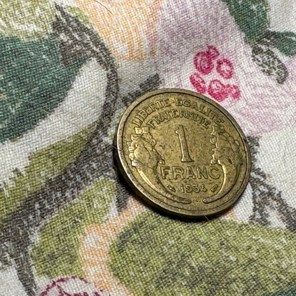 🪙 1934 France 1 Franc Coin — Third Republic — Head of Republic — Circulated